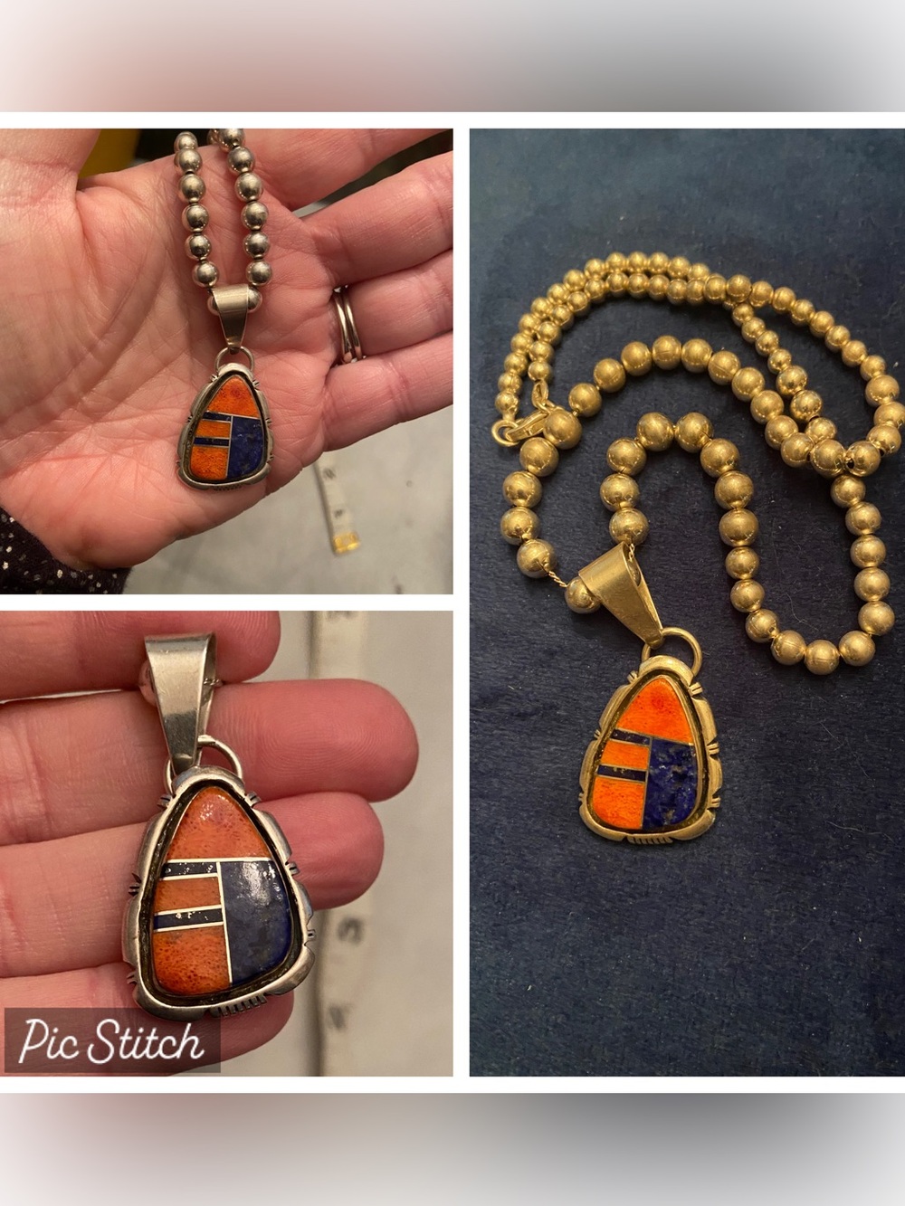 Vintage Native American Style Sterling Beaded Silver Navajo Gemstone Necklace